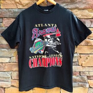 Vintage 90s Atlanta Braves World Series Tee Size Large Shirt Baseball Champs